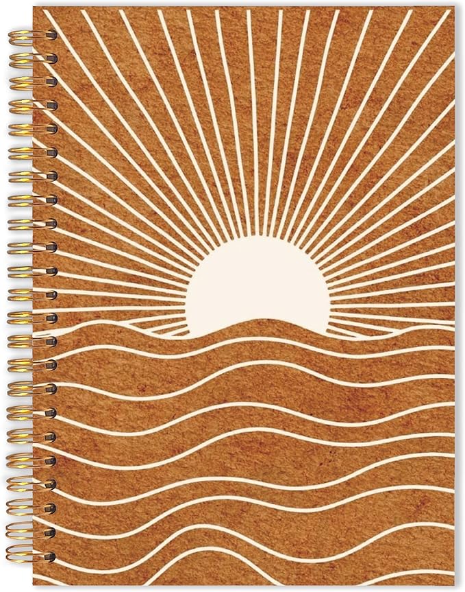 URLLUAE Abstract Boho Sun Ocean Notebook Journal, 70s Retro Sunrise Sunset Spiral Notebook for Work School, Boho Office Supplies Gifts, 5.5x8.3 Inch