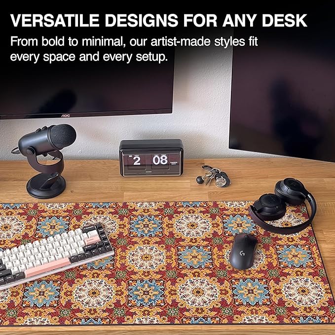 MPCO. Arabic Textiles Large Gaming Desk Pad - 36" x 17" Duraglyde Fabric Scarlet-Fields Desk Mats - Non-Slip, Washable, Smooth Glide for Precision Gaming & Work