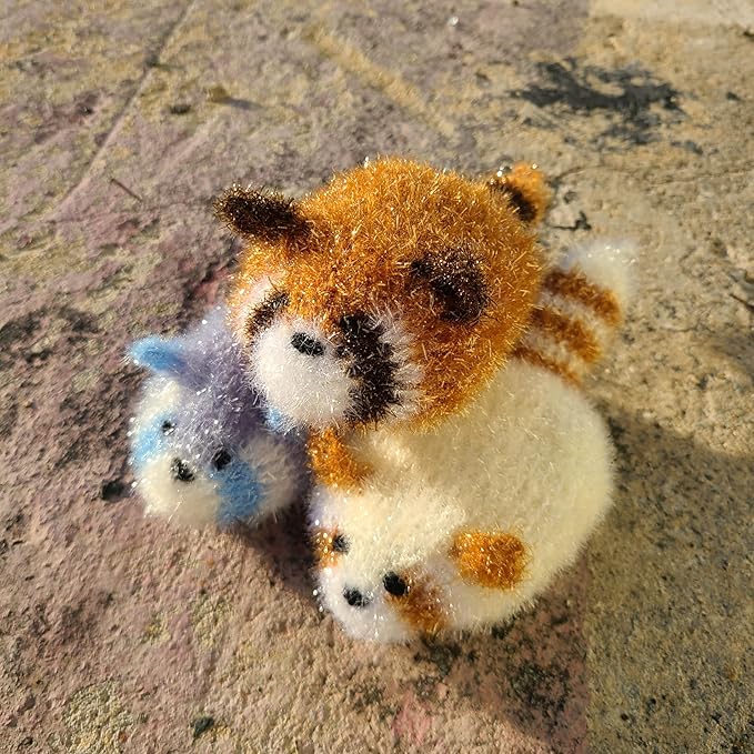 Kuwish Uijeongbu Raccoon Handmade Crocheted Non-Scratch Cute Scrubber 3pcs for Cleaning Dishes & pots All-Purpose Lovely Animal Perfect Replacement for Smelly Kitchen Sponge House Warming Favors Gift