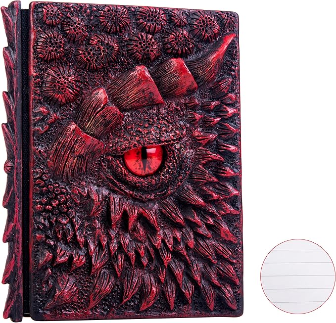 3D Dragon Eye Embossed Journal,Resin Engraving Notebook,Dnd notebook for Dragon Lovers ，Blank Paper,Hardcover Travel Notepad for Writing,Sketchbook,Collection,Gift,Decoration A4 and A5 Size (A5-Red-Lined)