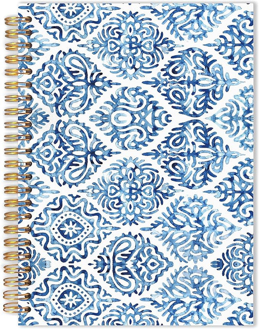 URLLUAE Retro Blue Moroccan Tile Notebook Floral, Vintage Blue and White Floral Spiral Notebook Journals for Work School, Retro Office Supplies Gifts, 5.5x8.3 Inch