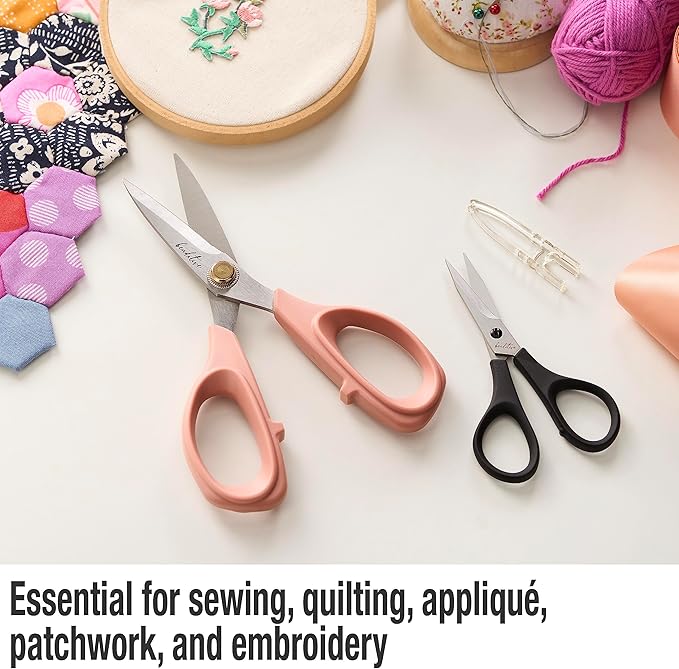 Beaditive Sewing Scissors - 6-Inch Stainless Steel Fabric Scissors - Professional Scissors With Serrated Blade for Cloth Cutting & Quilting - Comfortable Craft Tailor & Dressmaker Shears – Light Coral