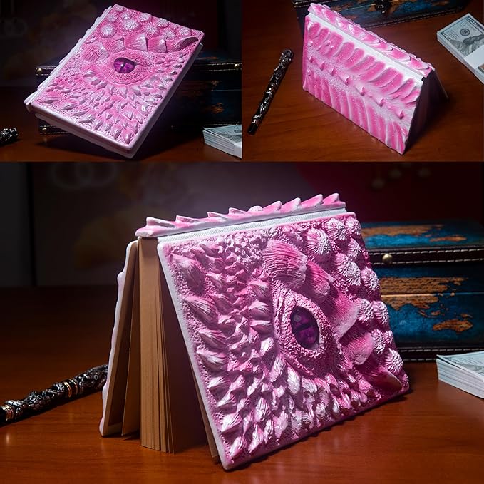 3D Dragon Eye Embossed Journal,Resin Engraving Notebook,Dnd notebook for Dragon Lovers ，Blank Paper,Hardcover Travel Notepad for Writing,Sketchbook,Collection,Gift,Decoration A4 and A5 Size (A5-Rose)