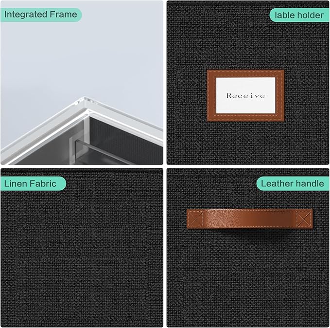 File Box for Hanging, File Organizer Box with Lid Decorative File Folders Organizer with One-Piece Integrated Plastic Slide Rail (Black, 13.2x10.1x10.1inch(2pack))