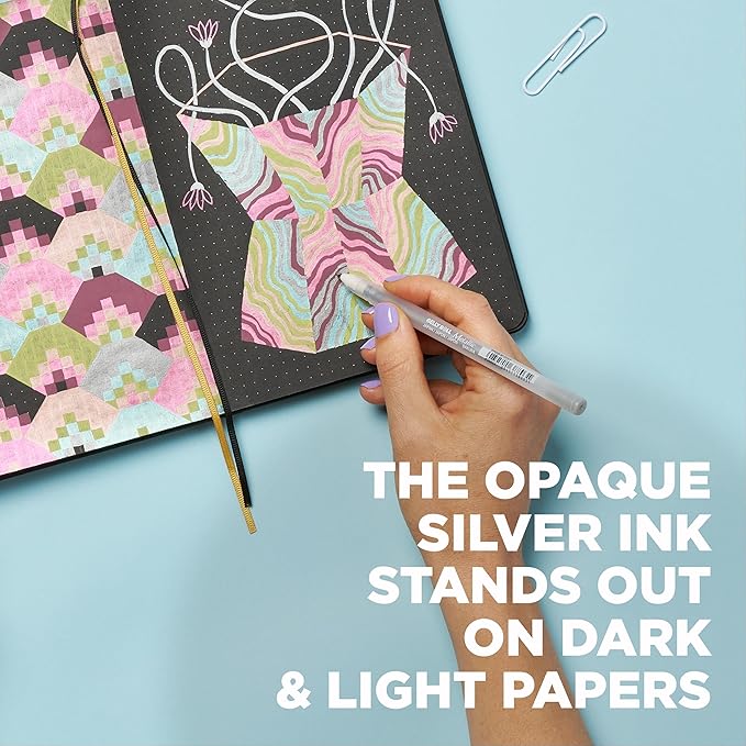 SAKURA Gelly Roll Metallic Gel Pens - Pens for Scrapbook, Journals, or Drawing - Metallic Silver Ink - Medium Line - 6 Pack