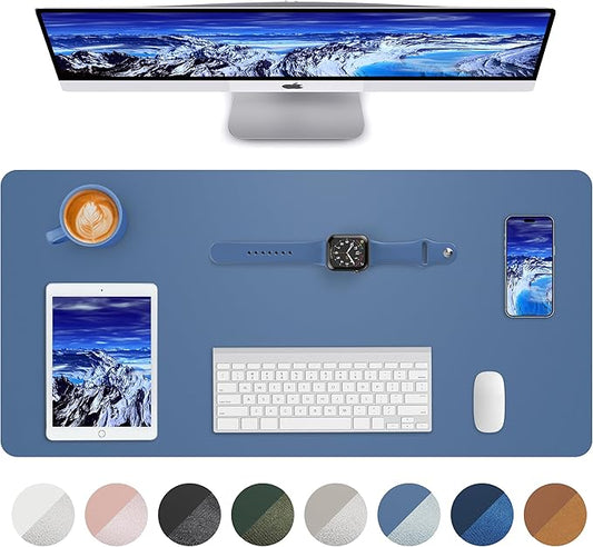 Leather Desk Pad Blotter,Mouse Pad,Office Desk Mat, Non-Slip PU Leather Desk mat,Large Desk mat,Waterproof Keyboard mat for Office/Home/Decor (Grey Blue,31.5" x 15.7")