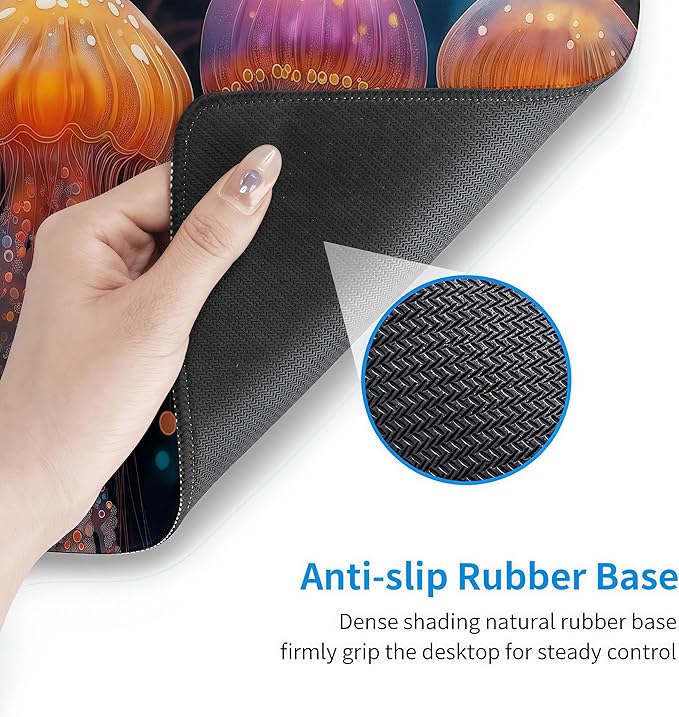 Large Fantasy Forest Jellyfish Gaming Mouse Pad - Blacklight Fairytale Waterproof Desk Mat, 35.4 X 15.8 Inch Extended Non-Slip Rubber Base for Office & Home