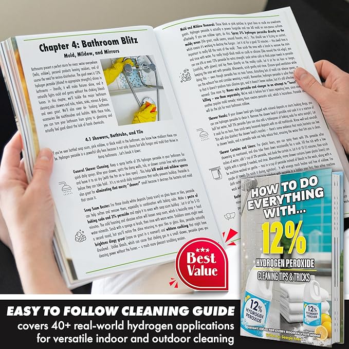 Nature's Freedom 12% Hydrogen Peroxide, 1 Gallon with “How to Do Everything with 12% Hydrogen Peroxide” Cleaning Book – Pure H2O2 for Home & Surface Cleaning