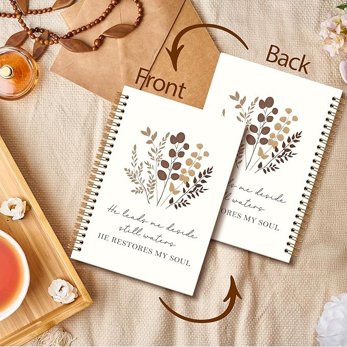 Bible Floral Notebook Journal - Vintage Floral Flower Spiral Notebook, Christian Notebooks, He Restores My Soul Notebooks Christian Gifts for Women, Bible School Office Supplies, 6x8.2In