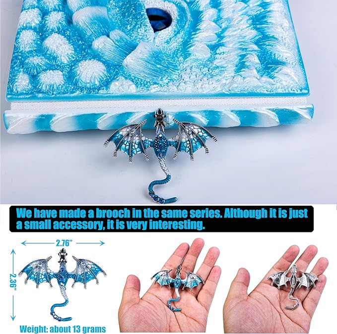 3D Dragon Eye Embossed Journal,Resin Engraving Notebook,Dnd notebook for Dragon Lovers ，Blank Paper,Hardcover Travel Notepad for Writing,Sketchbook,Collection,Gift,Decoration A4 and A5 Size (A5-Ice dragon-Lined-Brooch)