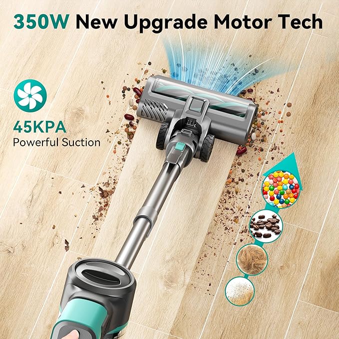 DEVOAC Cordless Vacuum Cleaner for Home, 45Kpa Lightweight Stick Vacuum with Powerful Suction, Rechargeable Battery Up to 50mins, Handheld Vacuum Cleaners for Hardwood Floor, Carpet, Pet Hair(Green)