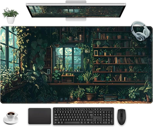 Green Plant Desk Pad Gaming Pad Extra Large Desk Mats Full Desk Mouse Pad XXL, Desktop Mat Computer Laptop Keyboard Pads, Office Home Decor Table Pad Cute Desk Accessories 31.5" x 15.7"