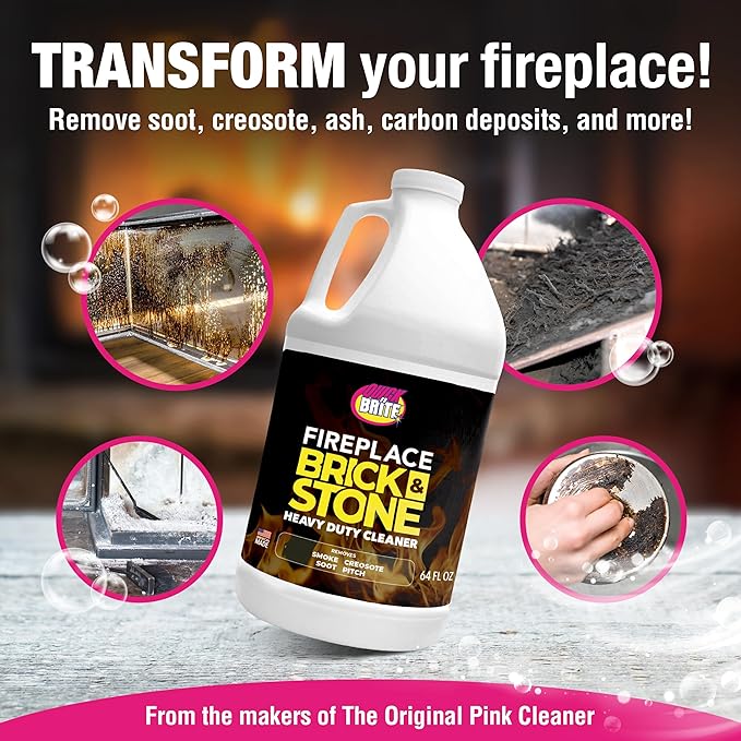 Quick N Brite Fireplace Gel Cleaner for Brick, Stone, Rock, Tile, and Marble, Nonabrasive Fireplace Cleaner, Made in the USA, 64oz
