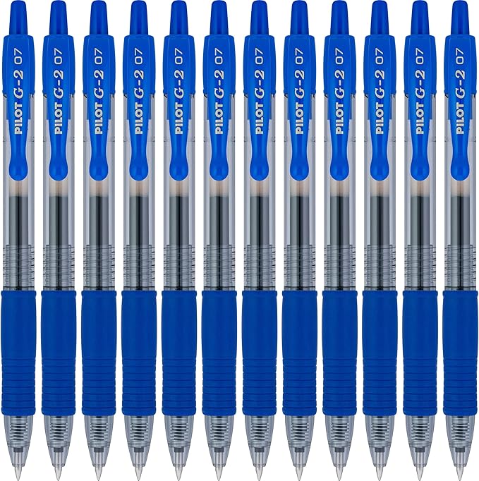 Pilot G2 Premium Gel Roller Pens, Fine Point 0.7 mm, Blue Ink Pens Fine Point, Pack of 12 - Ideal for School, Journaling, and Office Writing
