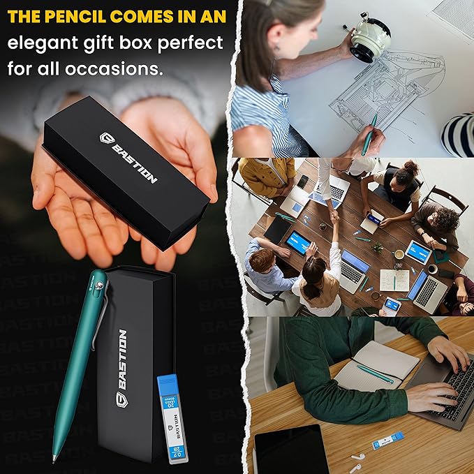Bastion Mechanical Pencil with Medium Point Refillable Leads - Premium Aluminum Bolt Action Gift Case Metal For Architecture, Drawing, Sketching 20 x 0.7mm Lead Refills, (PENCL-BLTACN-ALTFB)