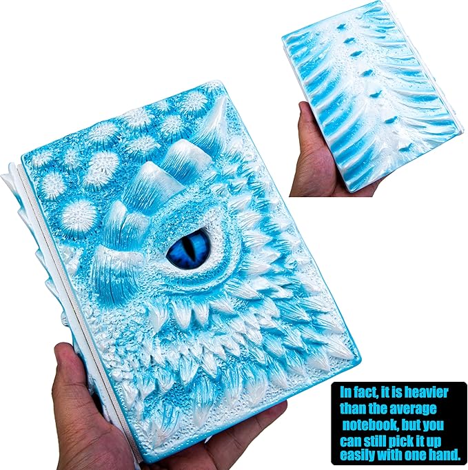 3D Dragon Eye Embossed Journal,Resin Engraving Notebook,Dnd notebook for Dragon Lovers ，Blank Paper,Hardcover Travel Notepad for Writing,Sketchbook,Collection,Gift,Decoration A4 and A5 Size (A5-Ice dragon-Lined-Brooch)