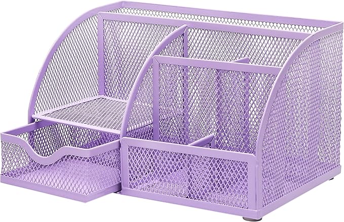 Exerz Desk Organizer Light Purple Office Desk Accessories Supplies Office Storage Desktop Pencil Pen Holder with Drawer Home Workspace