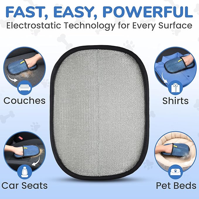 KEYVOZ Pet Hair Removal Glove for Cats and Dogs, Electrostatic Magic Brush Pet Hair Remover for Dog Couch, Available in Blue, Purple, Pink, Brown- Perfect for Pet Owners (Blue)