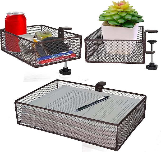 Clip-on desk organizer (3 pack), stationery organizers, can be clipped around the table to store small items (Bronze Gold)