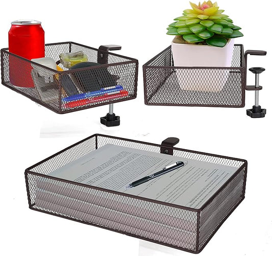 Clip-on desk organizer (3 pack), stationery organizers, can be clipped around the table to store small items (Bronze Gold)