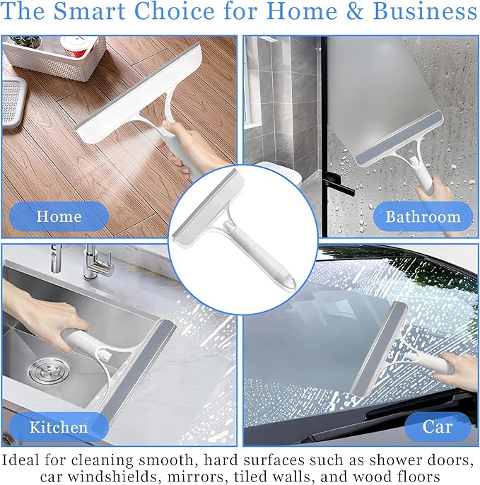 3 in 1 Window Cleaning Scraper with Spray,Glass Squeegee with Removable Hook-and-Loop Scrubbing Sponge,Mirror Cleaner Tool for Home,Car Windshield,Shower Glass,Easy Scrubbing & Streak-Free Cleaning
