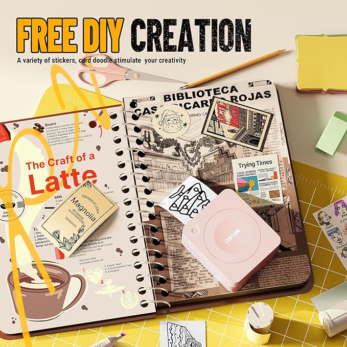 Nelko Sticker Printer, PM230 Print Pod Mini Bluetooth Portabel Sticker Maker with 3 Rolls Paper, Print Pods Mini Printer with Multiple Templates for Phone & Tablet，for School Office Home, Pink