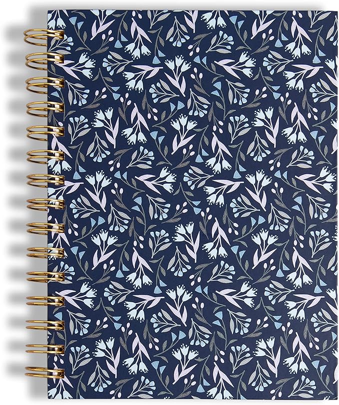U Brands Navy Floral Spiral Bound Journal and Pen Set, Gold-Tone Hardware, 2 Pieces