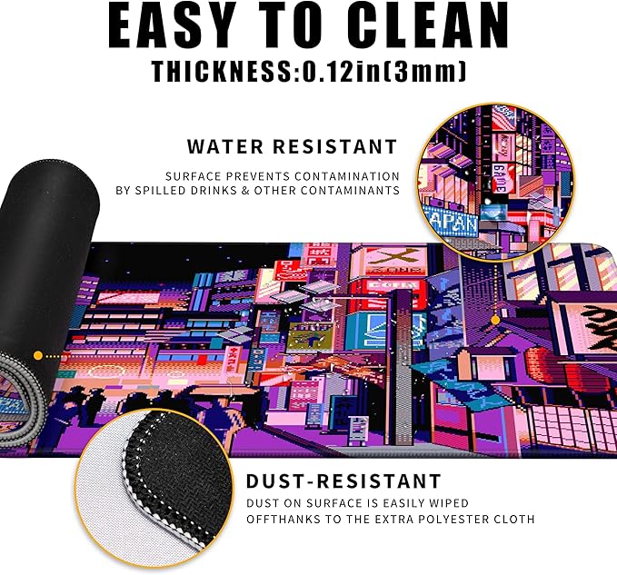 Japanese Large Mouse Pad XL - Anime Extended Gaming Mouse Mat Desk Pad,3mm Thick Long Non-Slip Rubber Base Mice Pad,Stitched Edges Mousepad,31.5 X 11.8 Inch - Tokyo Pixel Street