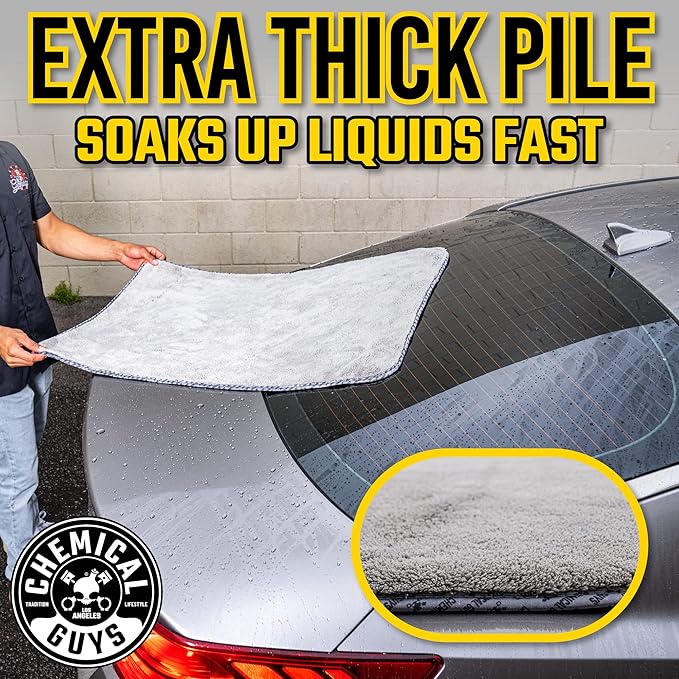 Chemical Guys Woolly Mammoth Large, Super Absorbent and Soft Microfiber Towels for Cars, Gray (35 x 25 inches)