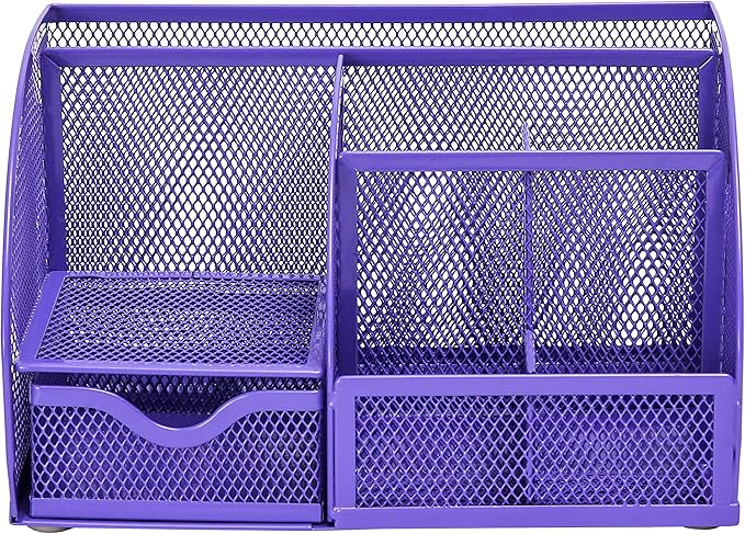 Exerz Desk Organizer Purple Office Desk Accessories Supplies Office Storage Desktop Pencil Pen Holder with Drawer Home Workspace