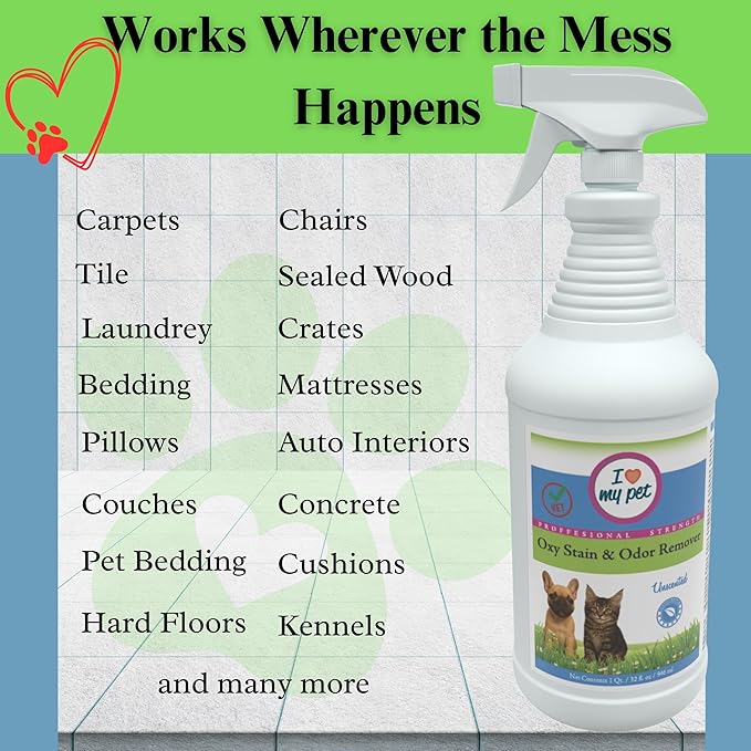 Theochem I Love My Pet Oxy Carpet Cleaner Spray, Oxygen-Powered Stain & Odor Remover for Dog & Cat Accidents, Unscented, 32 oz