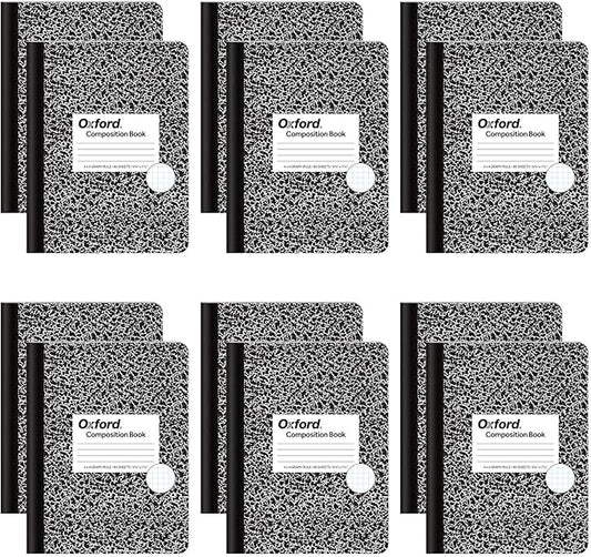Oxford Composition Notebooks, Graph Ruled Paper, 9-3/4" x 7-1/2", Black Marble Covers, 80 Sheets, 12 per Pack (63786)