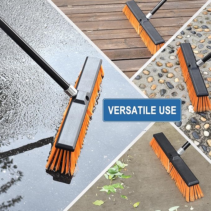 PBHEPJ 24 Inchs Push Broom Outdoor Heavy Duty, Shop Broom with 60" Long Bandle for Cleaning Outdoor or Indoor Tile, Garage, Shop, Deck, Concrete, Wood, Stone, Patio Floor, 2 Pack