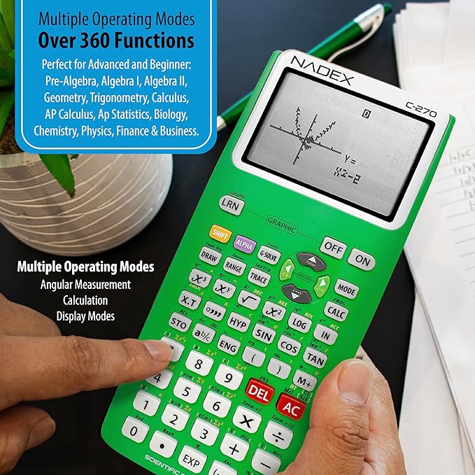 Scientific Calculator with Graphing, Includes Carrying Case, for College and High School Students, Calculus, Algebra, Geometry, Trigonometry, Statistics, Physics, Chemistry, Green