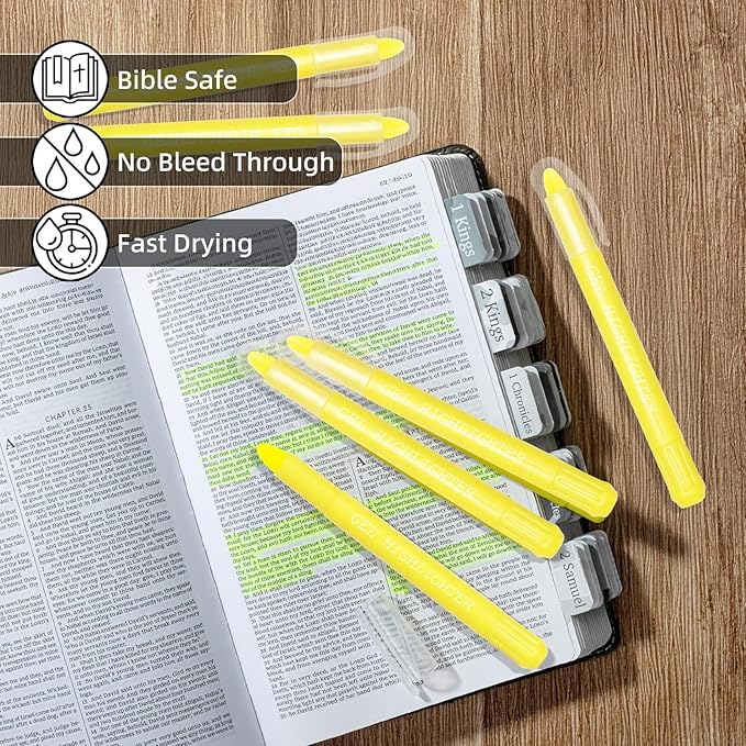 No Bleed Gel Bible Highlighters, Yellow, Pack of 8, Yellow Gel Bible Highlighters Markers Journaling Supplies, No Bleed Through For Highlighting Journal School Office