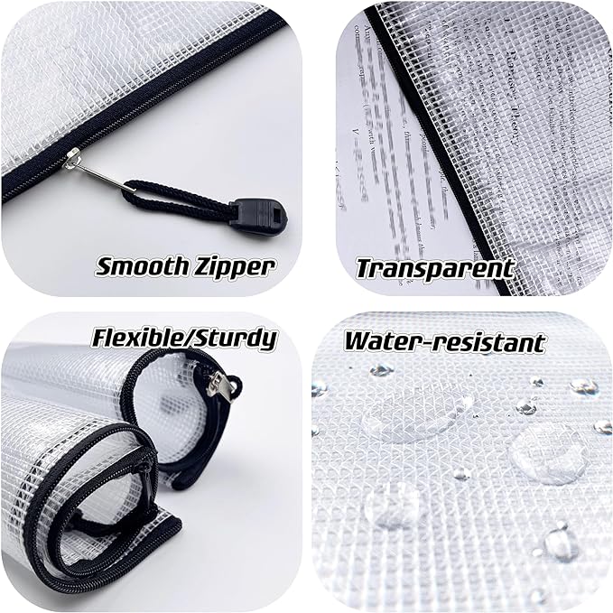 Oaimyy-18 Pcs, Large Mesh Zipper Pouch Document Folders Bag Plastic Zip File Folders for Office Supplies,Travel,Puzzles Games Organizing Storage,Classroom Board Game Organization (Black, 9"x 12")