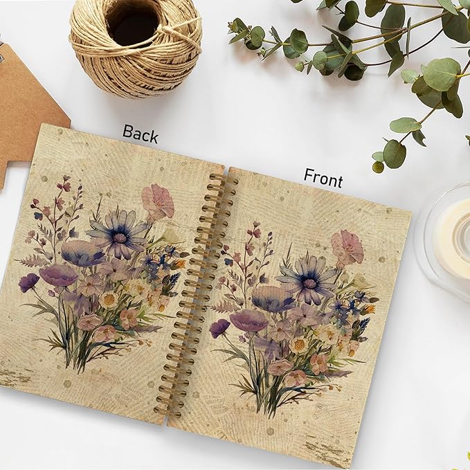 Vintage Purple Floral Spiral Notebook, Flower Journal Notebook, Floral Journal, Boho Botanical Office Supplies Gifts for Women Men, Retro Floral Plant Notebooks for School Work, 5.5x8.3 Inch