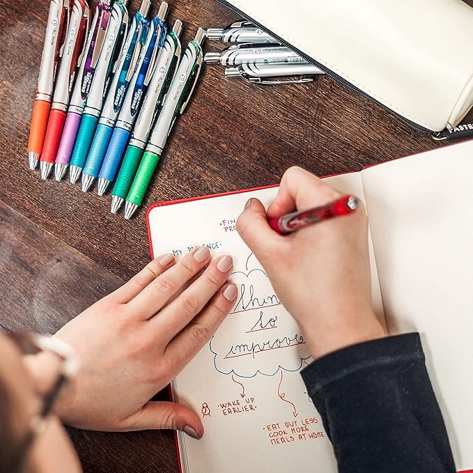 Pentel EnerGel RTX Retractable Liquid Gel Pen, (0.7mm) Metal Tip, Medium Line, Lime Green Ink, 12 pack (BL77-K)