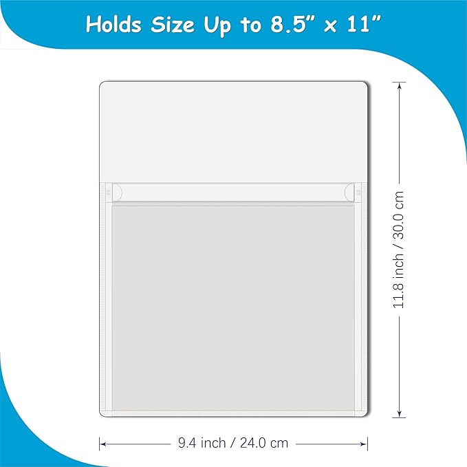 Magnetic Pocket 4 Pack – Self-Adhesive Magnetic Storage Pouch for Documents, Notes & Tools, Strong Magnet Backing for Fridge, Whiteboards, and Metal Surfaces (White 4Pcs)