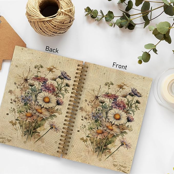 Daisy Flower Journal Notebook, Floral Journal, Vintage Floral Spiral Notebook, Boho Botanical Notebooks for School Work, Spring Retro Floral Office Supplies Gifts for Women Men, 5.5x8.3 Inch