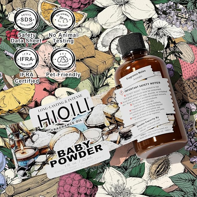 HIQILI Baby Powder Fragrance Oil - for Body Oils, Laundry Detergent, Candle, Perfumes & Soap Making, and Home Diffusers Use - 1 Fl Oz