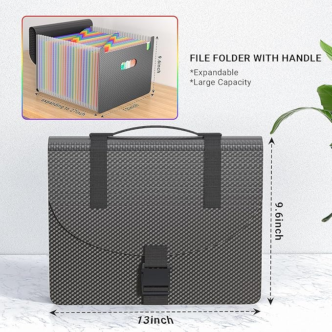 File Organizers with Handle,Portable Expanding File Folder,25 Pockets Accordion File Organizer for Receipt,Bill, A4/Letter Size Paper,Documents,a-z Tabs Include in Filing Folders Diamond
