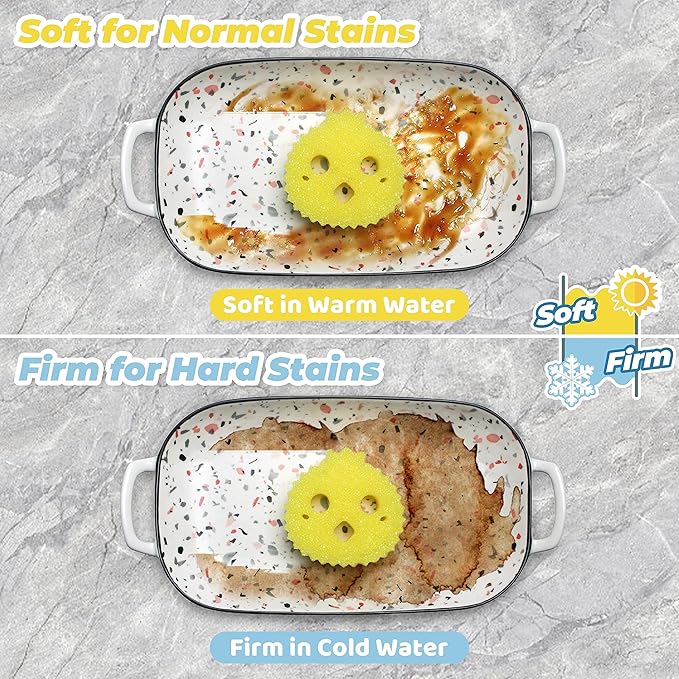 Scrub Family Functional Sponge Scrubber Set - Daddy Mommy Daily Scrub Sponge, Smiley Happy Face, Firm in Cold and Soft in Warm, Scratch Free, No Odor, 2 Animal Patterns (2ct)