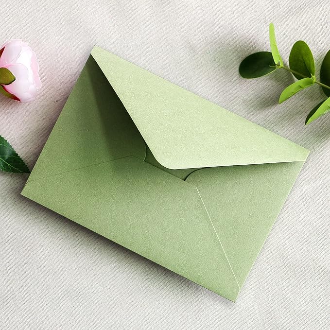 PONATIA 50 PCS/Pack A7 Envelopes, 5.25 x 7.48'' Sage Green Envelopes For 5 x 7'' Weddings Invitation Cards, Christmas Gift Cards, Acrylic Invitations, Photos and Any 5x7 Inserts