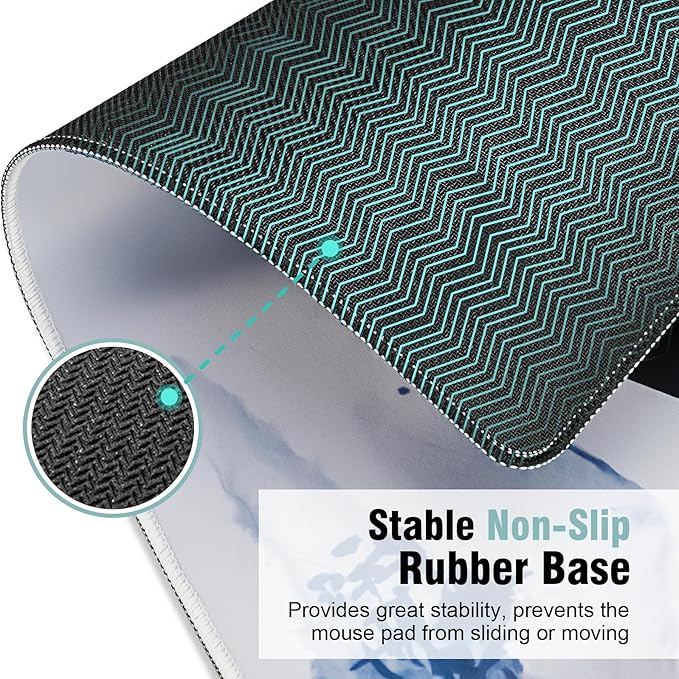 Japanese Death & Life Style Large Mouse Pad, 31.5 X 11.8 Inch Cool Design Full Desk Gaming Mouse Pad Desk Mat, Black White Cherry Blossom & Watercolor Japan Fuji Mountain Painting Mousepad