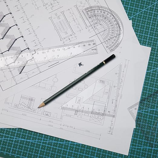 4 Pcs Math Geometry Set, Transparent Plastic Geometry Kit includes Protractor, Straight Ruler, Triangle Ruler, Clear Measuring Tools, Drafting Ruler for School and Office Supplies