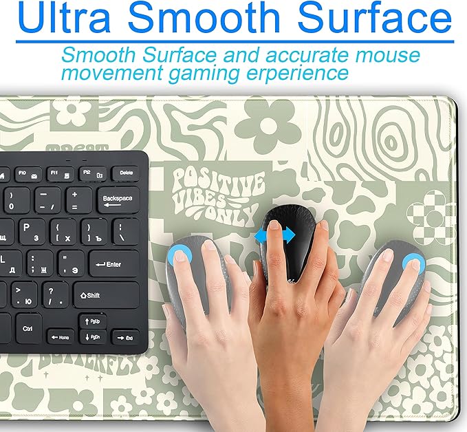 Boho Aesthetic Desk Mat Beige Retro Hippie Boho XXL Large Extended Gaming Green Sage Mouse Pad Women Gamer Girl Work Office Computer Deskmat Mousepad Laptop Keyboard Mat Desk Pad 31.5x15.75 in