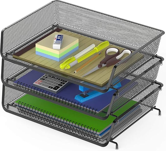 Simple Houseware Stackable Wide Entry Desk File Document Letter Tray Organizer, 3 Packs, Black