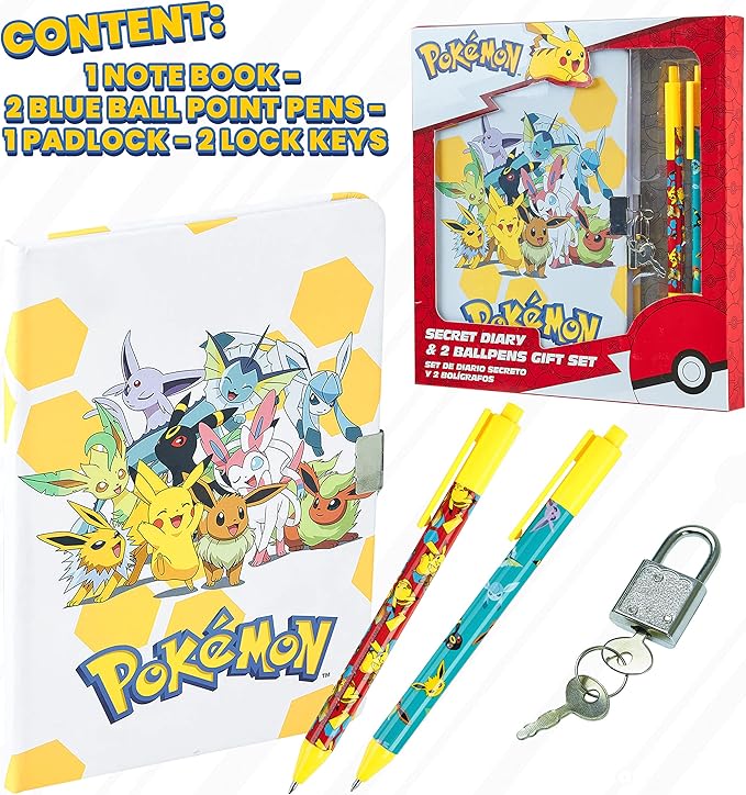 Pokemon Journal Set for Kids Teens Diary with Lock or Notebook with Pen Secret Diary School Supplies Pikachu Cute Stuff Gifts for Kids(Notebook/Set)