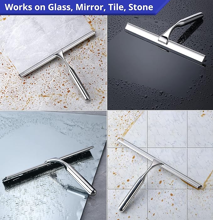 HOME SO 12” Shower Squeegee in Chrome Finish; Effective Rubber Blade Squeegee for Windows, Glass Shower Doors, Car Windshield, Mirrors, Tile Walls, Kitchen Surfaces and More